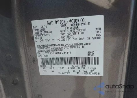 2014 Ford F-150 Stx z USA, uszkodzony, nr VIN 1FTEX1EM8EFC41117